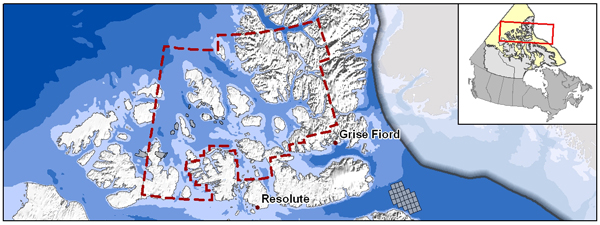 Map indicating the 2012-2013 Call area for the Arctic Islands of Nunavut