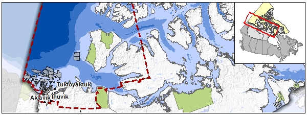 Carte montrant la région de l'appel 2013-2014 pour la mer de Beaufort & delta du Mackenzie