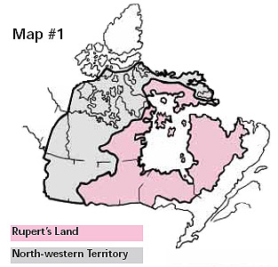 Map of Canada highlighting Rupert's Land and Northwest Territories