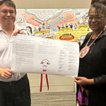 Dave Neegan (left) and Tracey Willoughby (right) holding the signed Memorandum of Understanding.
