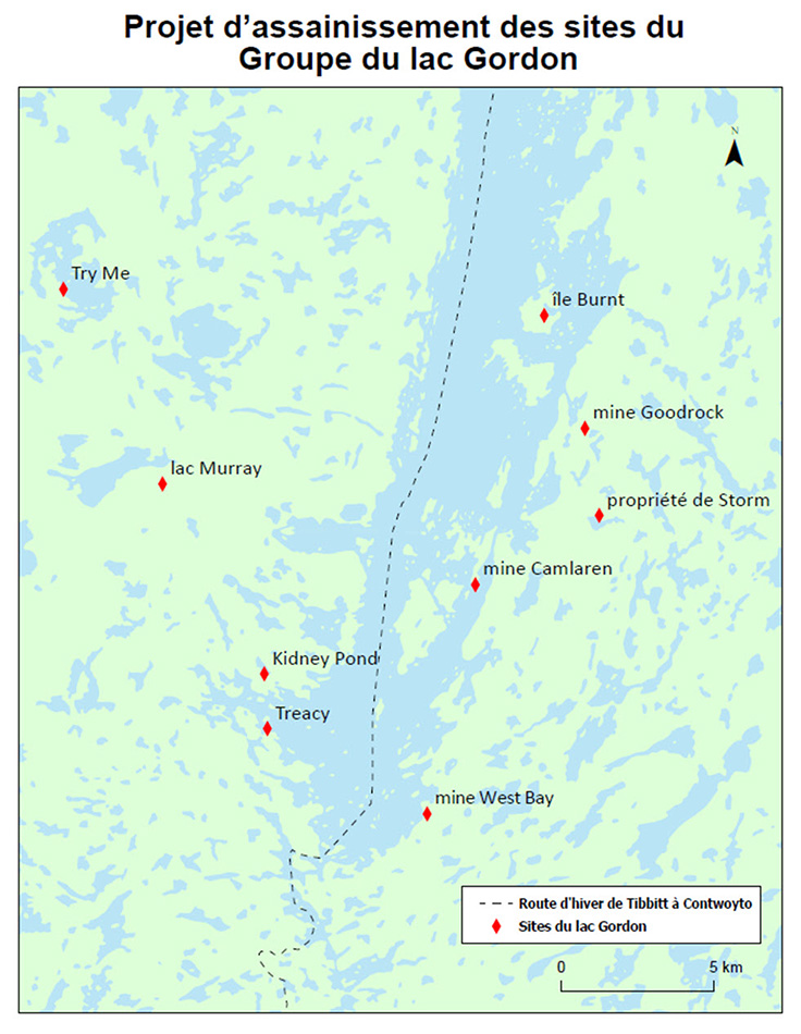 Carte montrant les 9 sites du Groupe du lac Gordon