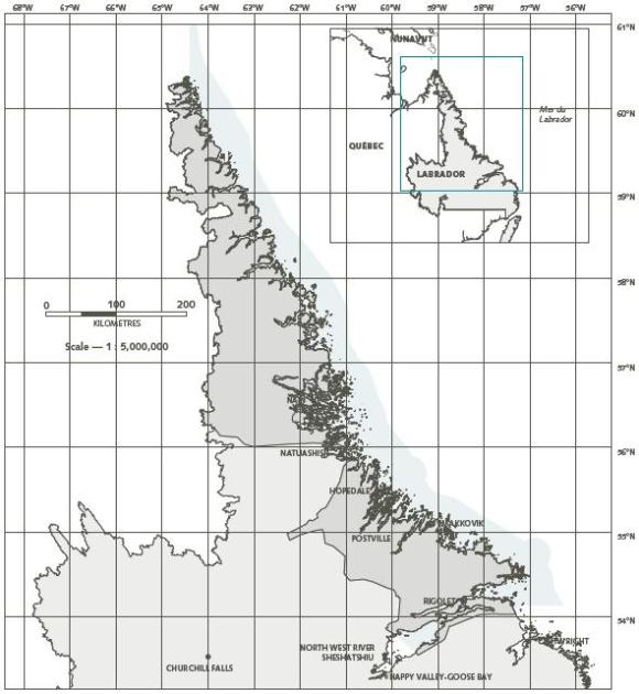 Zone visée par le règlement avec les Inuits du Labrador