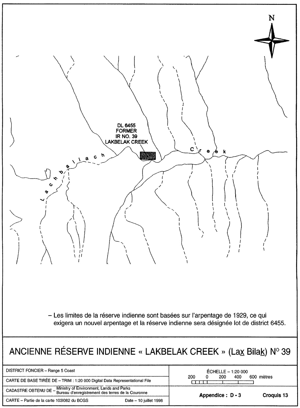 Ancienne réserve indienne « Lakbelak Creek » (Lax Bilak) n° 39