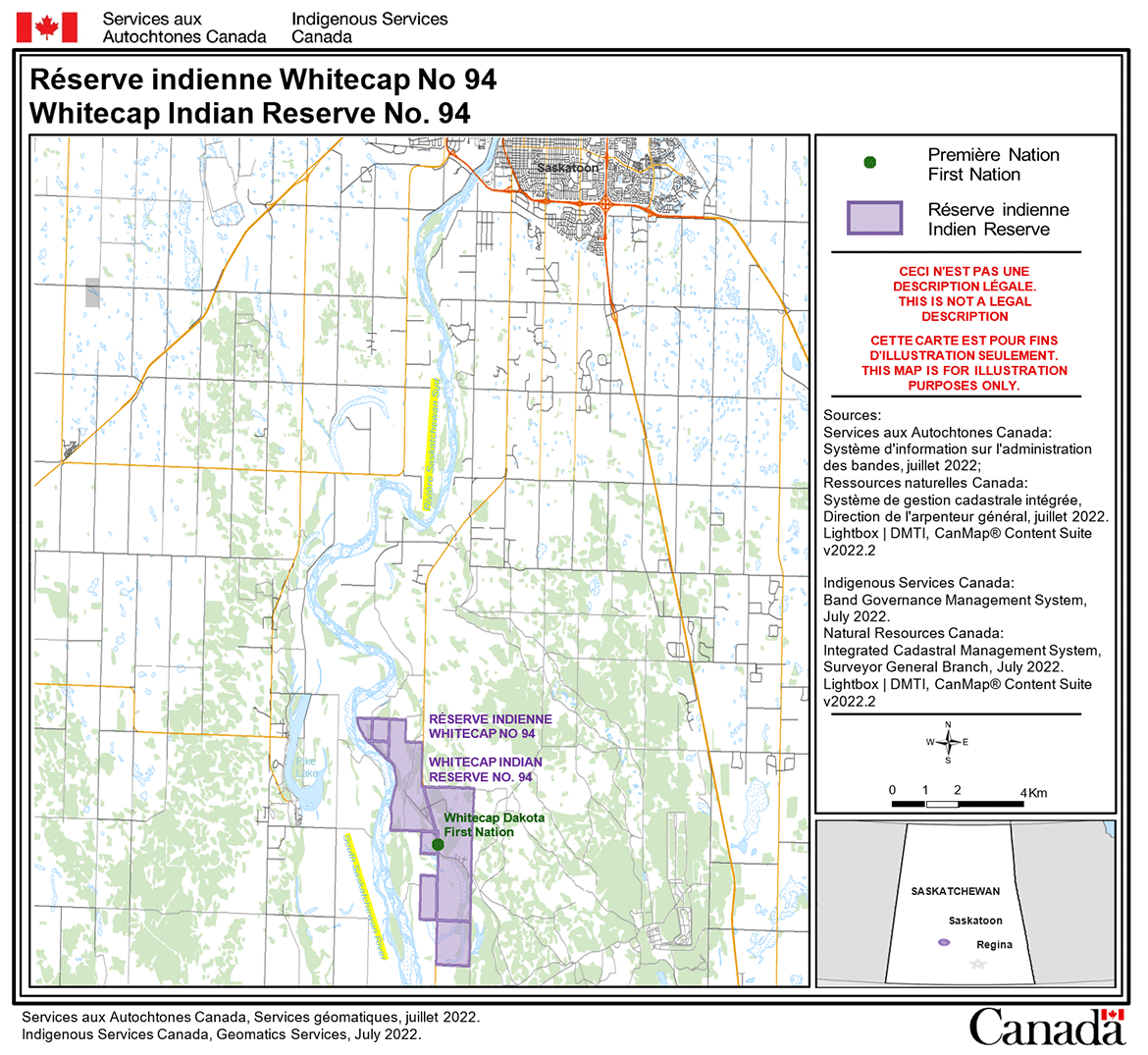 Map showing Whitecap Indian Reserve No. 94
